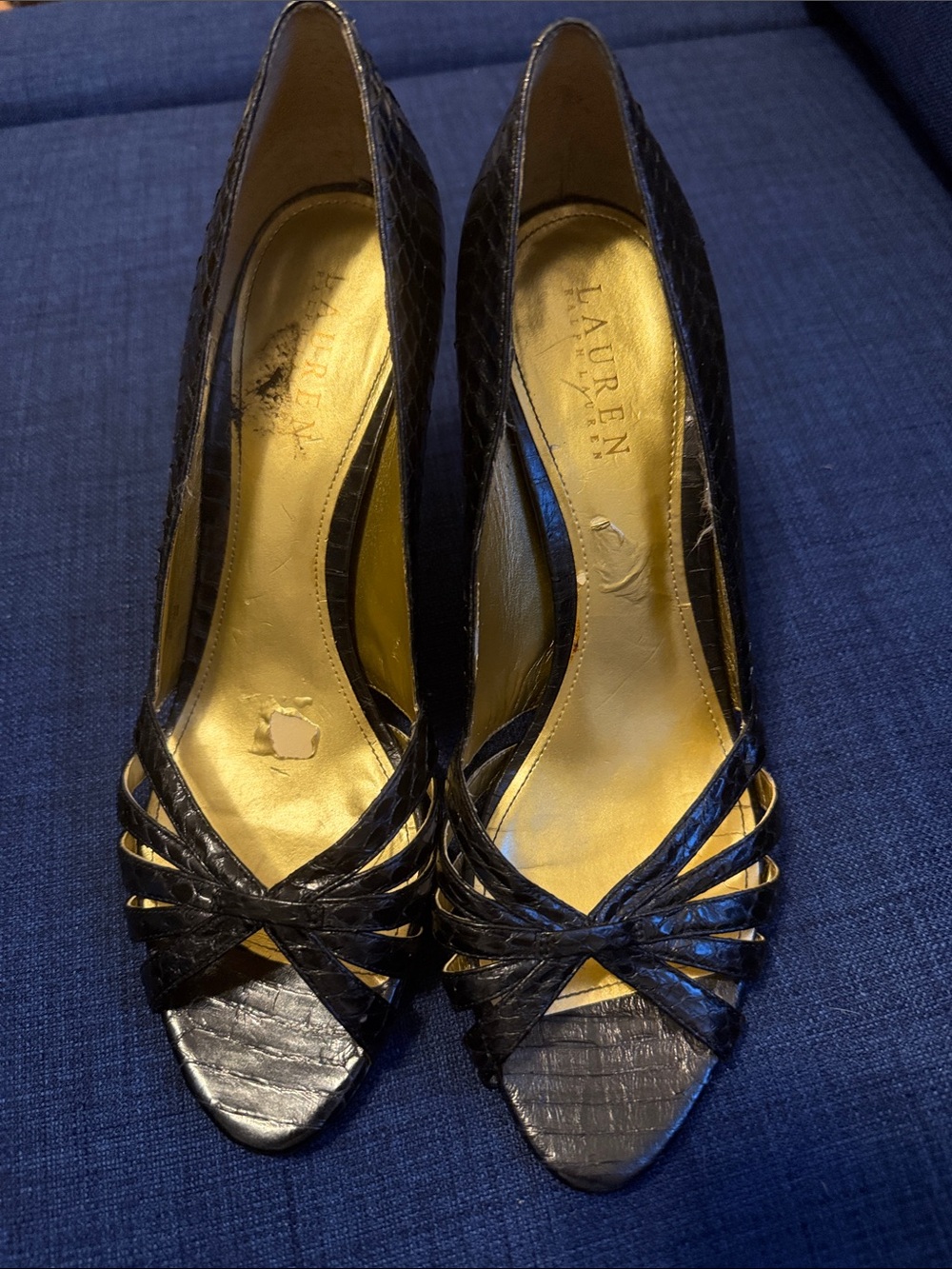 Ralph Lauren Black Peep-Toe Strappy Pumps